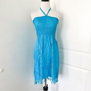 Blue Halter Sundress with Embroidered and Sequined Detail